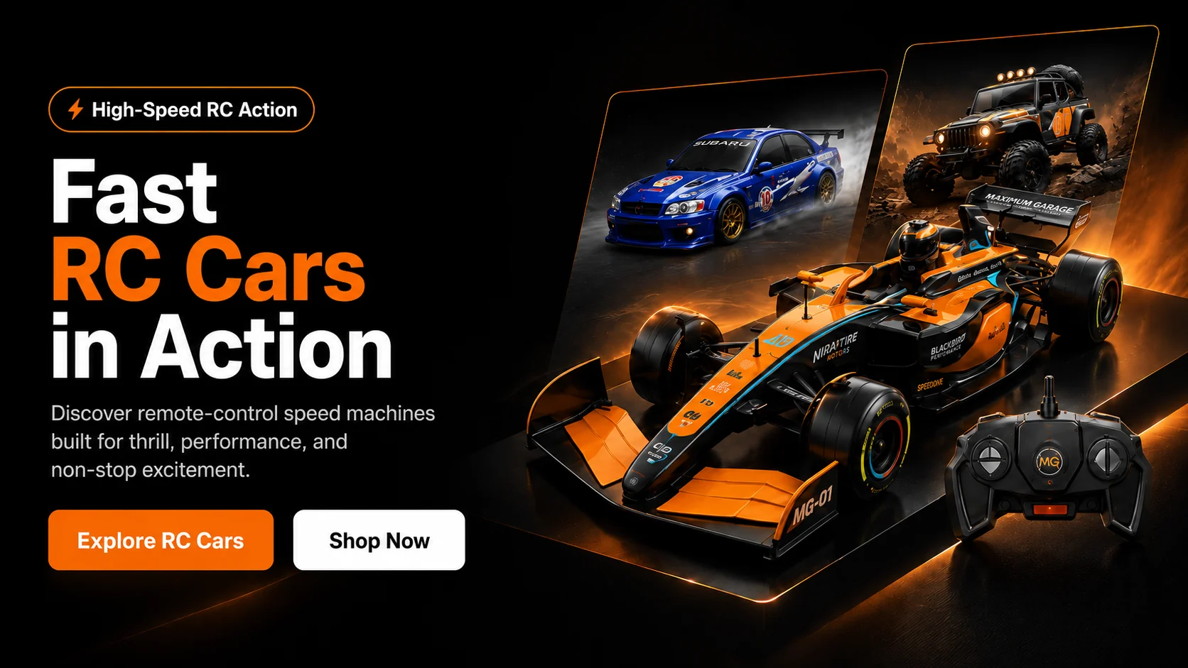 Fast RC cars in action banner